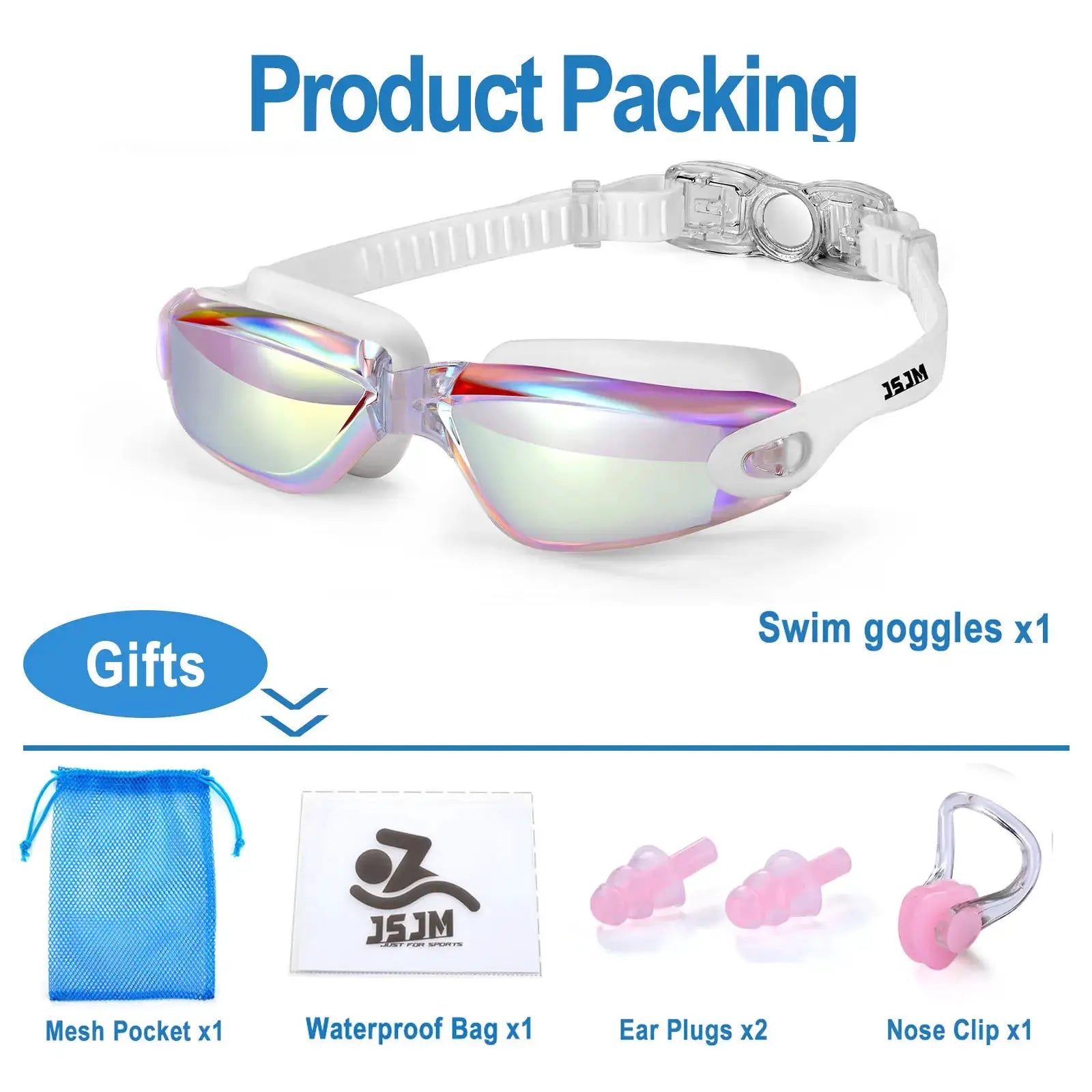 JSJM New Professional Anti Fog UV Protection Swimming Goggles For Adults Men Women Waterproof Adjustable Silicone Lens