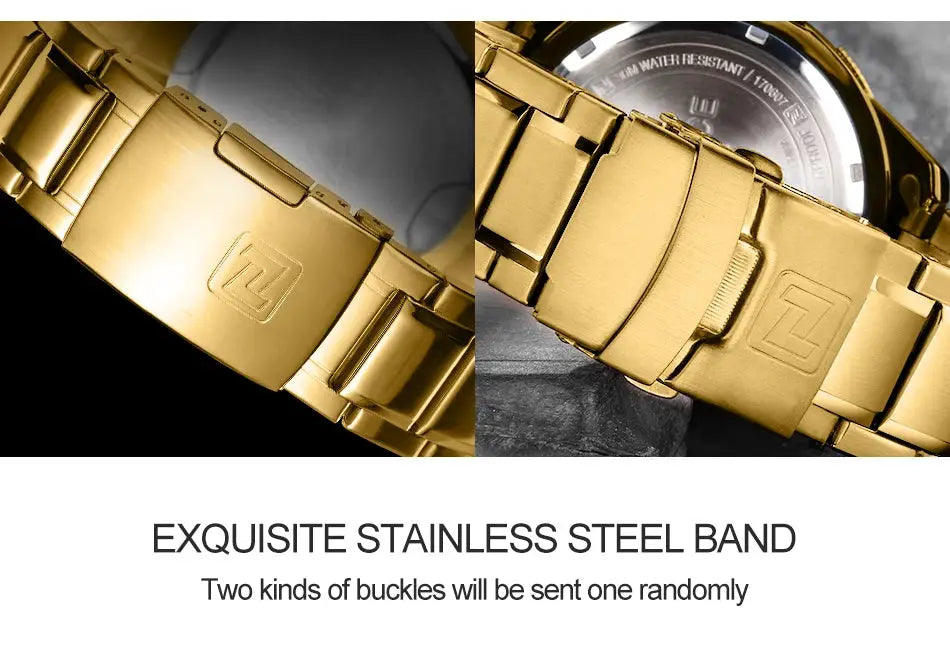 Naviforce men's gold-tone stainless steel watch with folding clasp