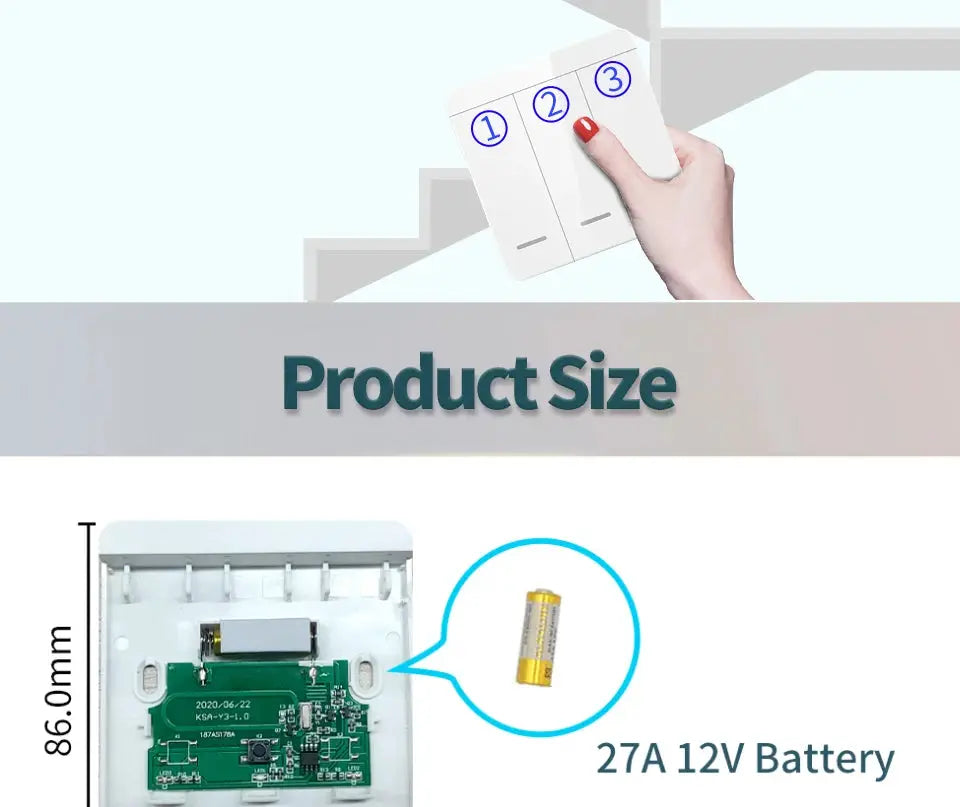 Wireless RF433 remote light switch by Simples Market, white 1/2/3-gang wall panels with numbered buttons