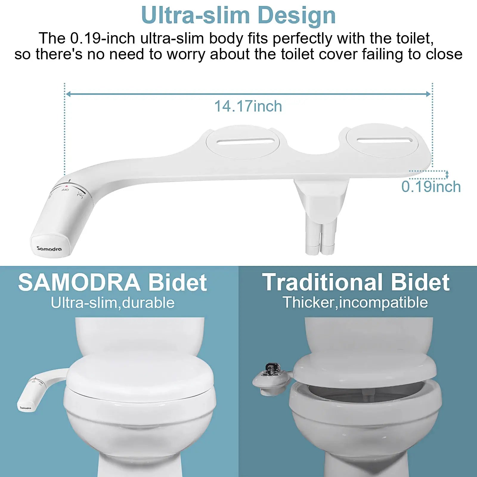 SAMODRA ultra-slim bidet attachment, white plastic with dual nozzles by Simples Market