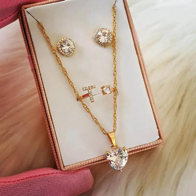 Heart Necklace For Women Stainless Steel Gold Plated Chain Zircon Heart Pendant Choker Wedding Boho Jewelry Gift