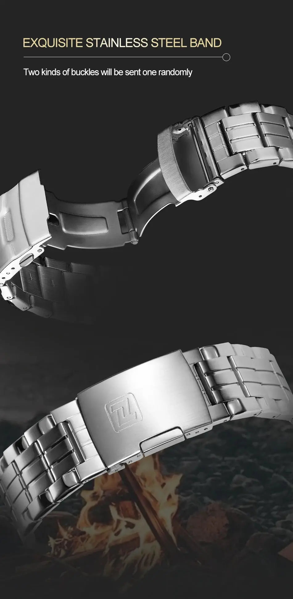 NAVIFORCE stainless steel men's watch bracelet with linked band and deployment clasp