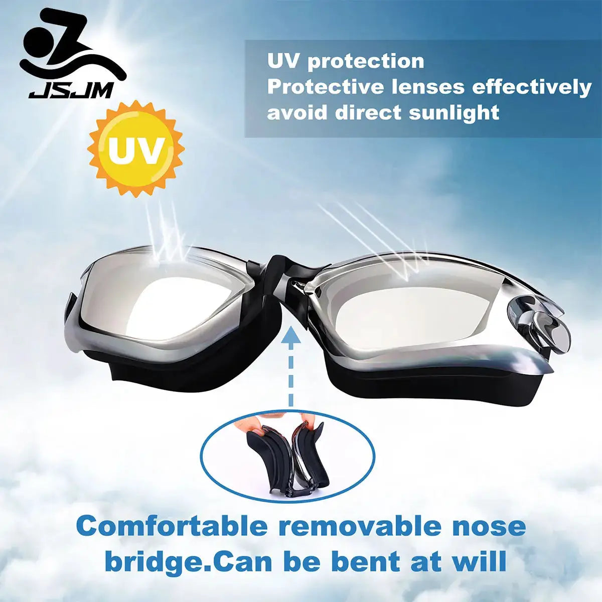 JSJM New Professional Anti Fog UV Protection Swimming Goggles For Adults Men Women Waterproof Adjustable Silicone Lens