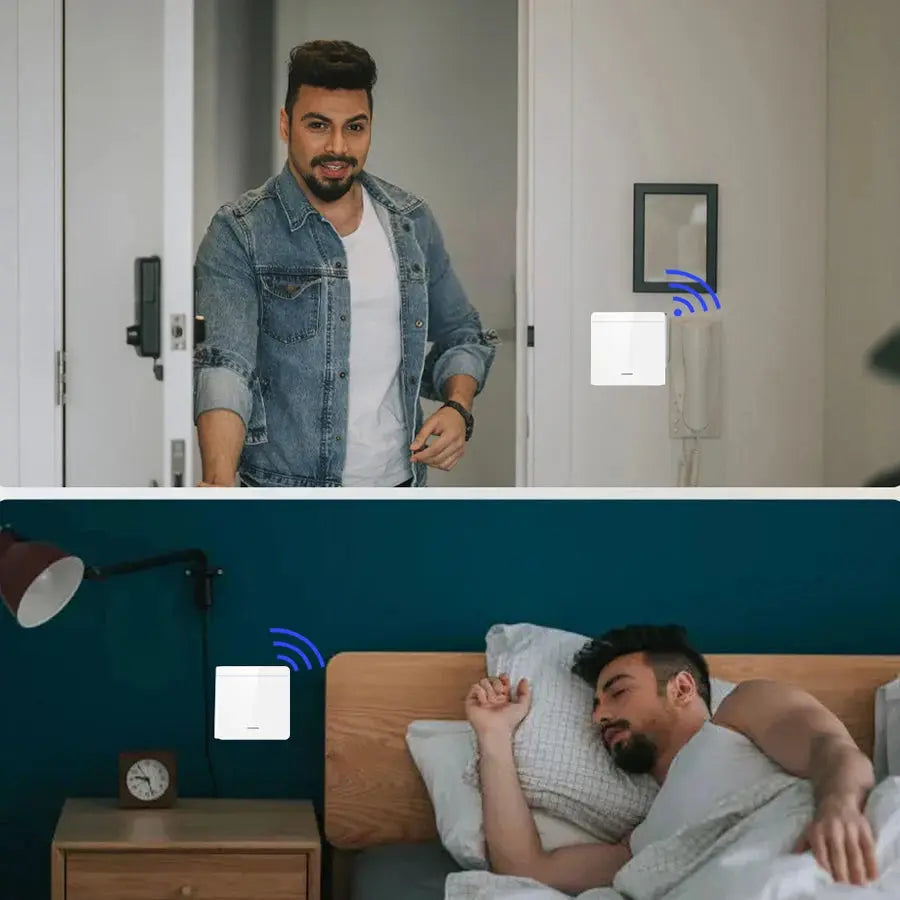 Simples Market white wireless RF433 wall switches, ON/OFF remote control for lights, 2 units shown