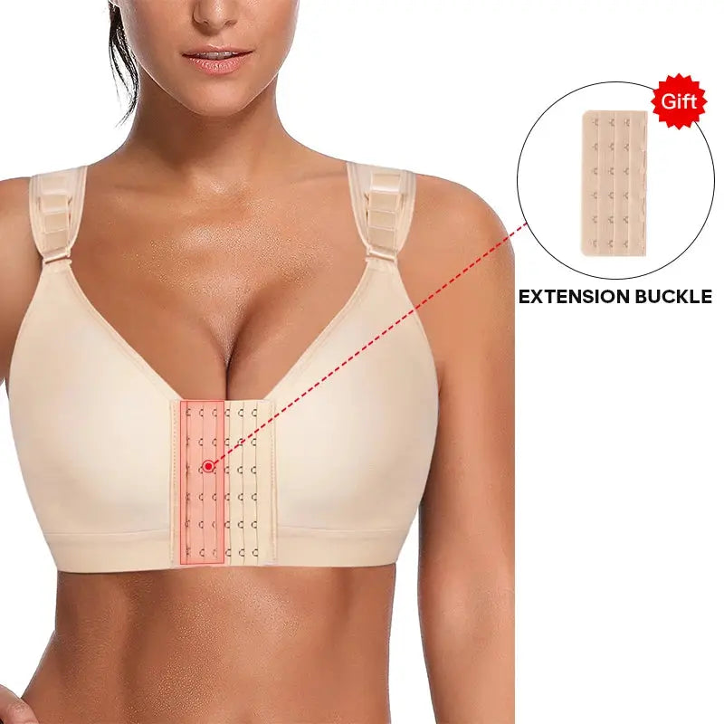 Burvogue beige seamless padded push-up front-closure bra with extension buckle gift
