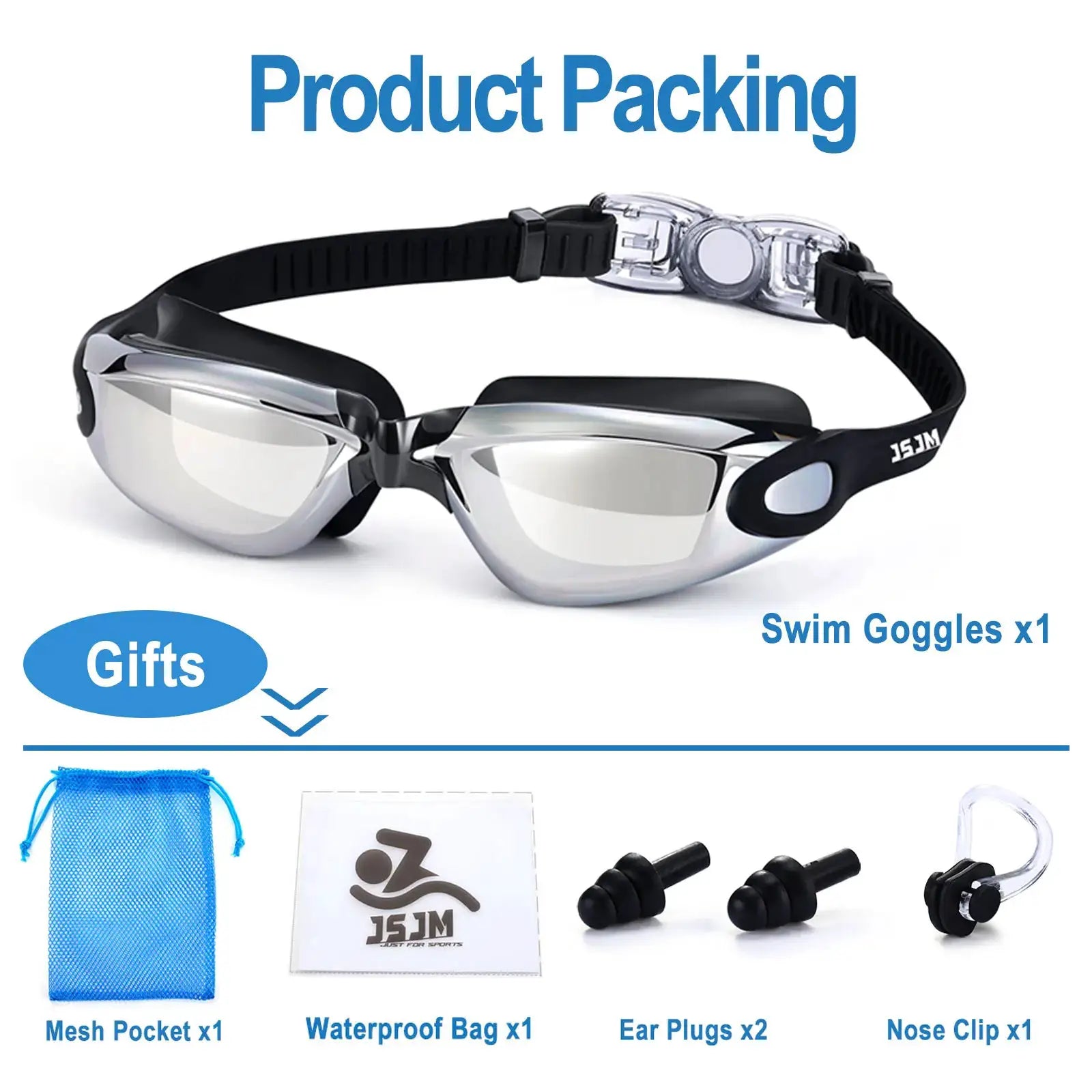 JSJM New Professional Anti Fog UV Protection Swimming Goggles For Adults Men Women Waterproof Adjustable Silicone Lens