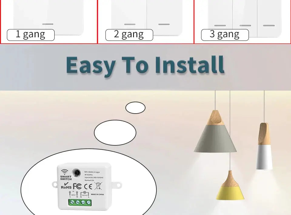 Simples Market wireless RF433 remote light switch module for 1-3 gang wall switches, 10A 110-220V