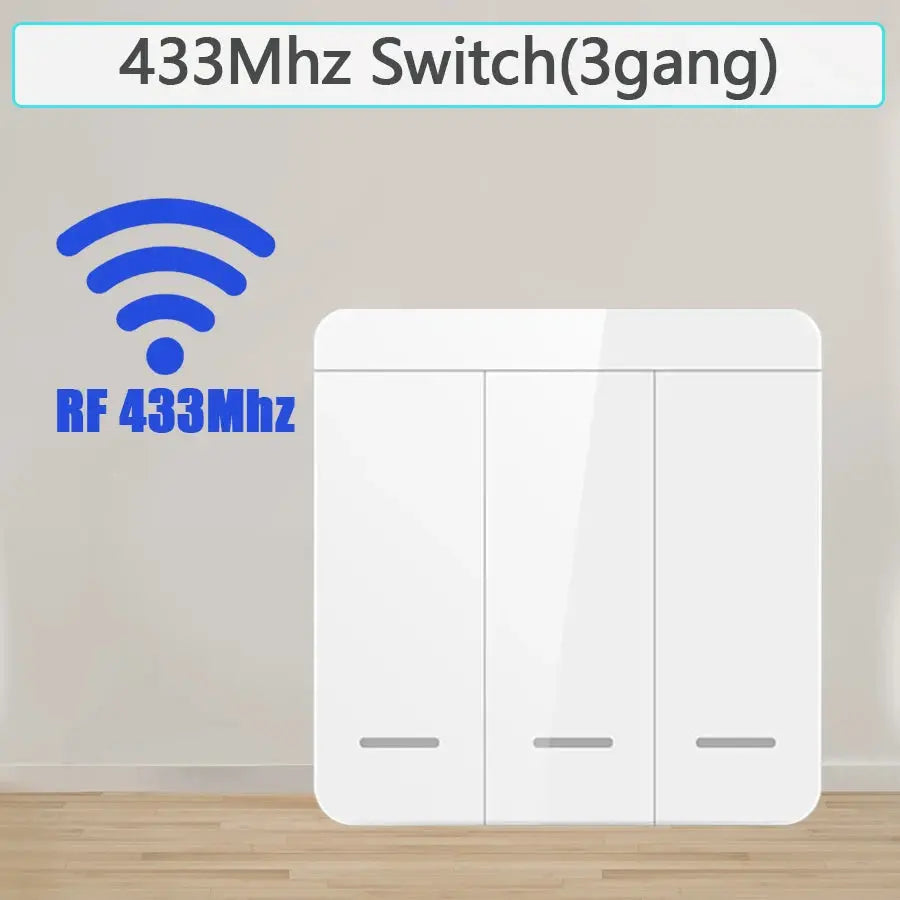 3-gang white wireless RF433 light switch panel for home lighting