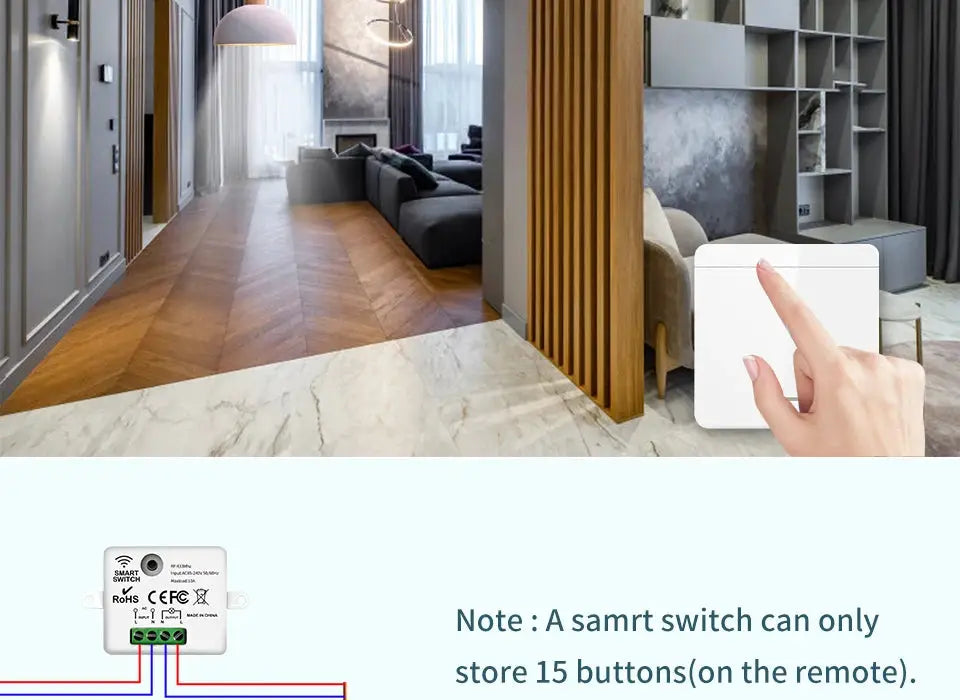Wireless RF433 wall switch by Simples Market for lights, 1/2/3 gang, 110-220V, 10A