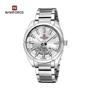 NAVIFORCE men's stainless steel watch with silver dial, day-date display and 30m water resistance