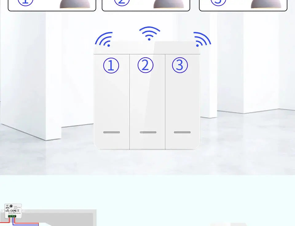 Simples Market white plastic wireless 3-gang RF433 wall switch for lights