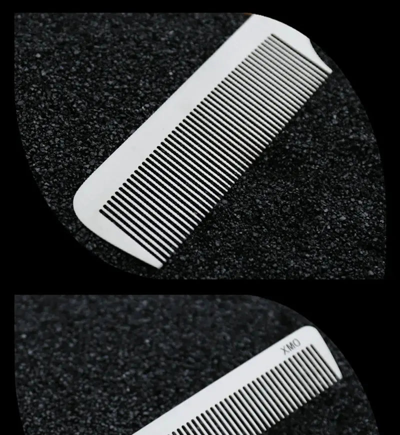 Brainbow titanium steel barber comb by Simples Market, ultra-thin anti-static tool, white with XMO branding