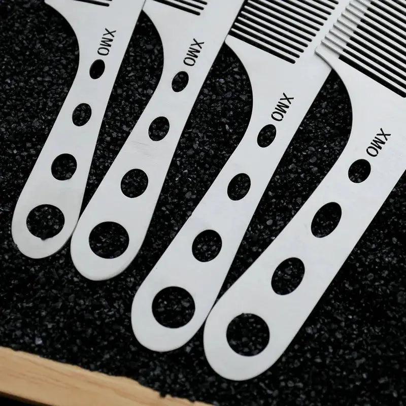 Brainbow titanium steel anti-static barber combs, white with black dots, 4 pcs