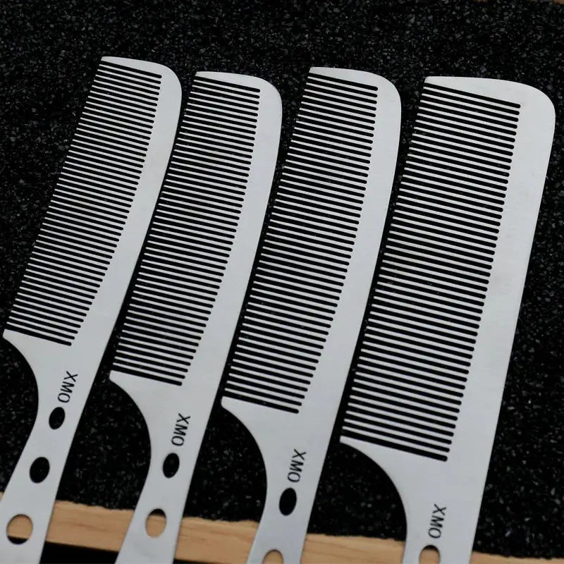 4x Brainbow titanium steel barber combs with ultra-thin anti-static teeth in white
