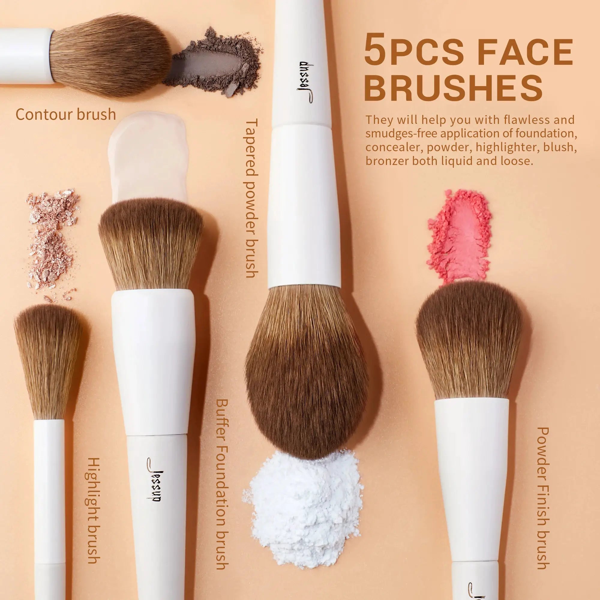 Jessup 14 Piece Synthetic Makeup Brush Set For Face And Eye Kit Flawless Professional Results
