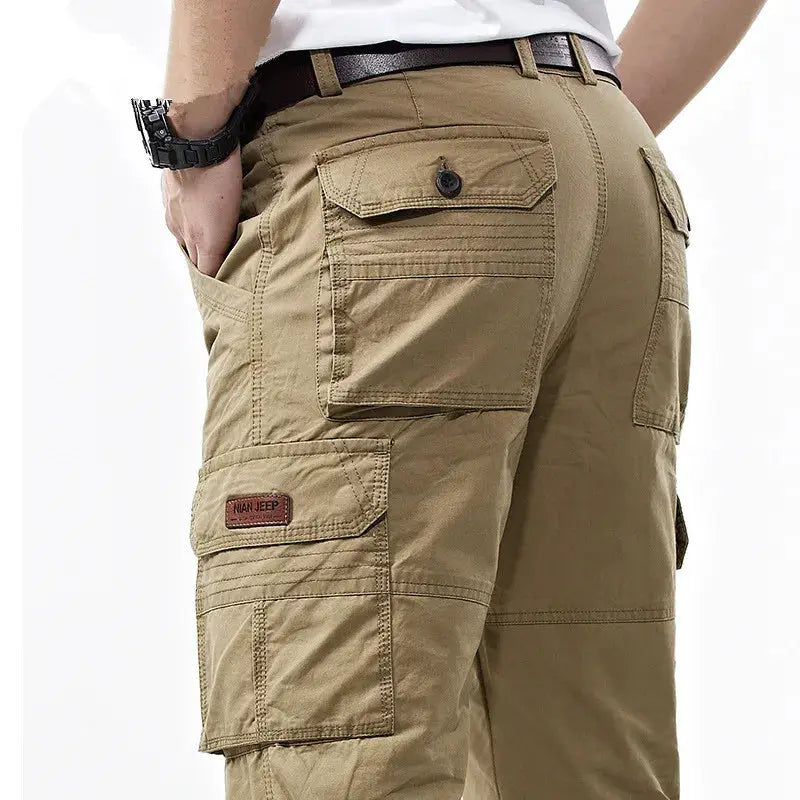 Men's khaki outdoor waterproof tactical cargo pants by Simples Market with multiple pockets