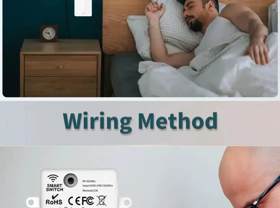 Wireless RF433 ON/OFF wall switch module by Simples Market for light bulbs; white, 10A 110V-220V, 1/2/3 gang