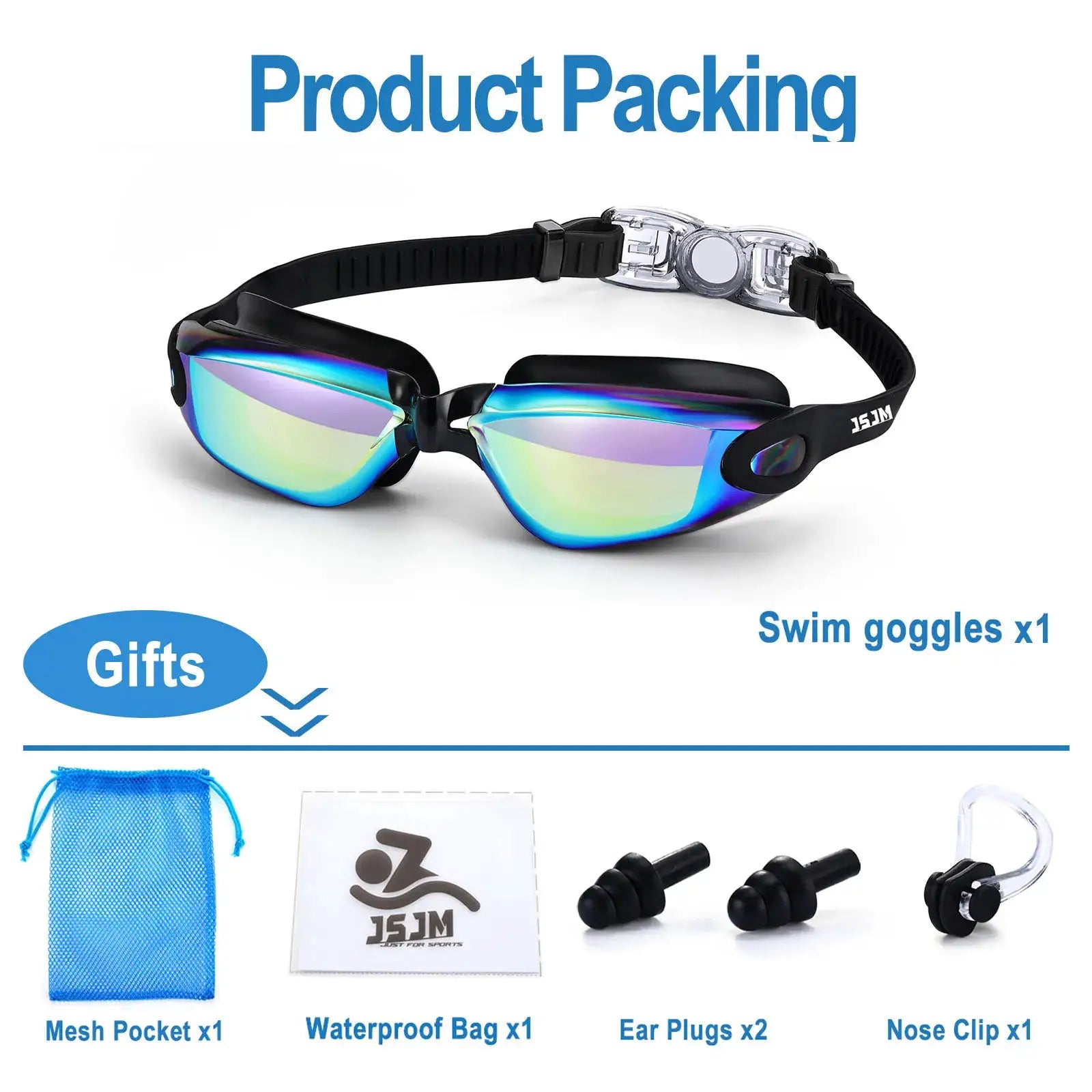 JSJM New Professional Anti Fog UV Protection Swimming Goggles For Adults Men Women Waterproof Adjustable Silicone Lens