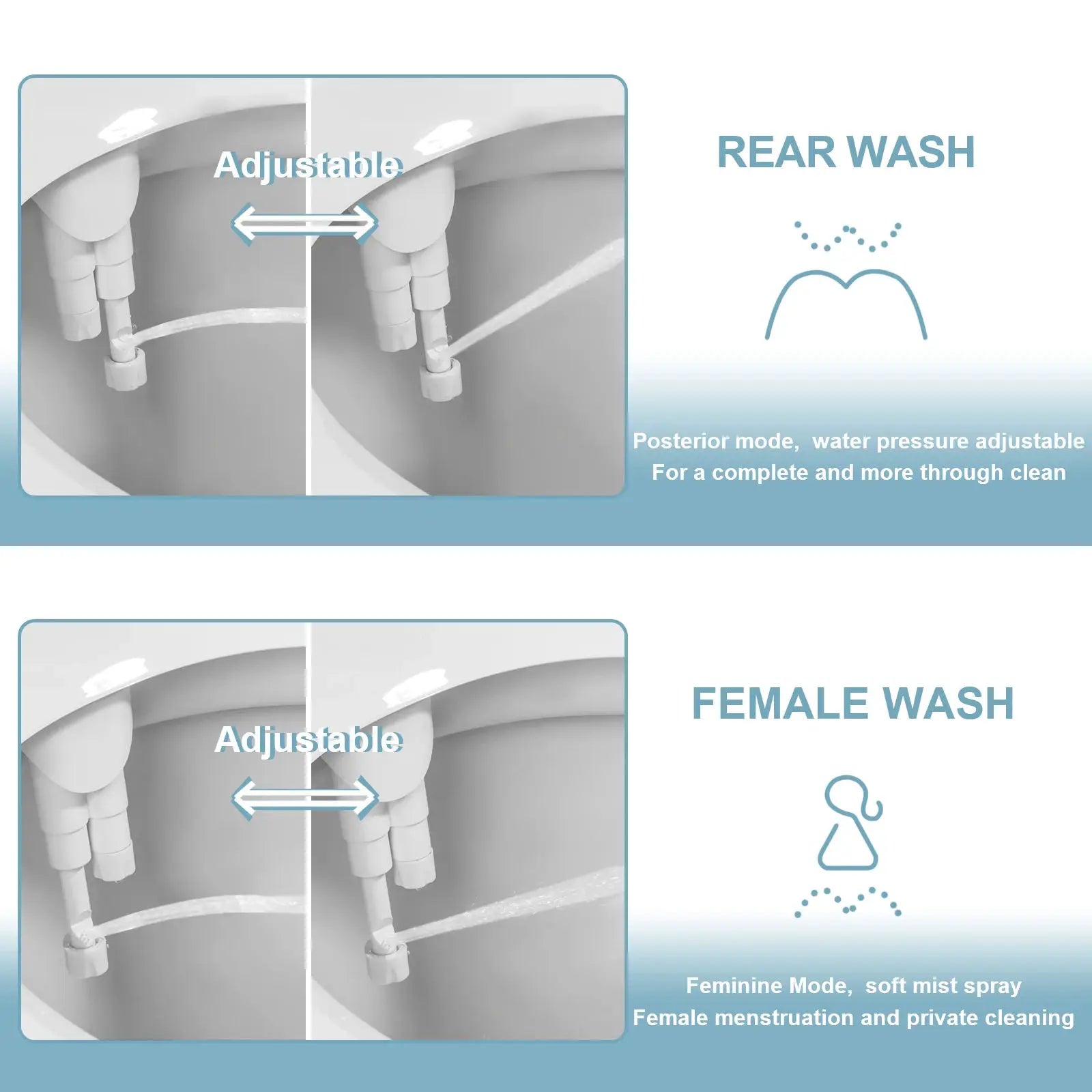 Simples Market SAMODRA bidet attachment; ultra-slim, dual-nozzle, adjustable water pressure, rear/female wash.