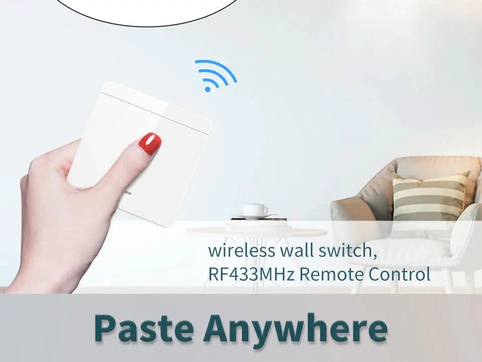 White RF433MHz wireless remote control for light switches; handheld.