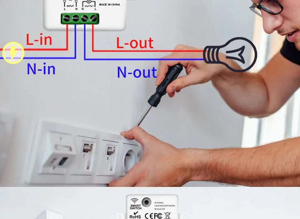Simples Market white wireless RF433 1/2/3-gang wall switch module for lights; 10A 110–240V
