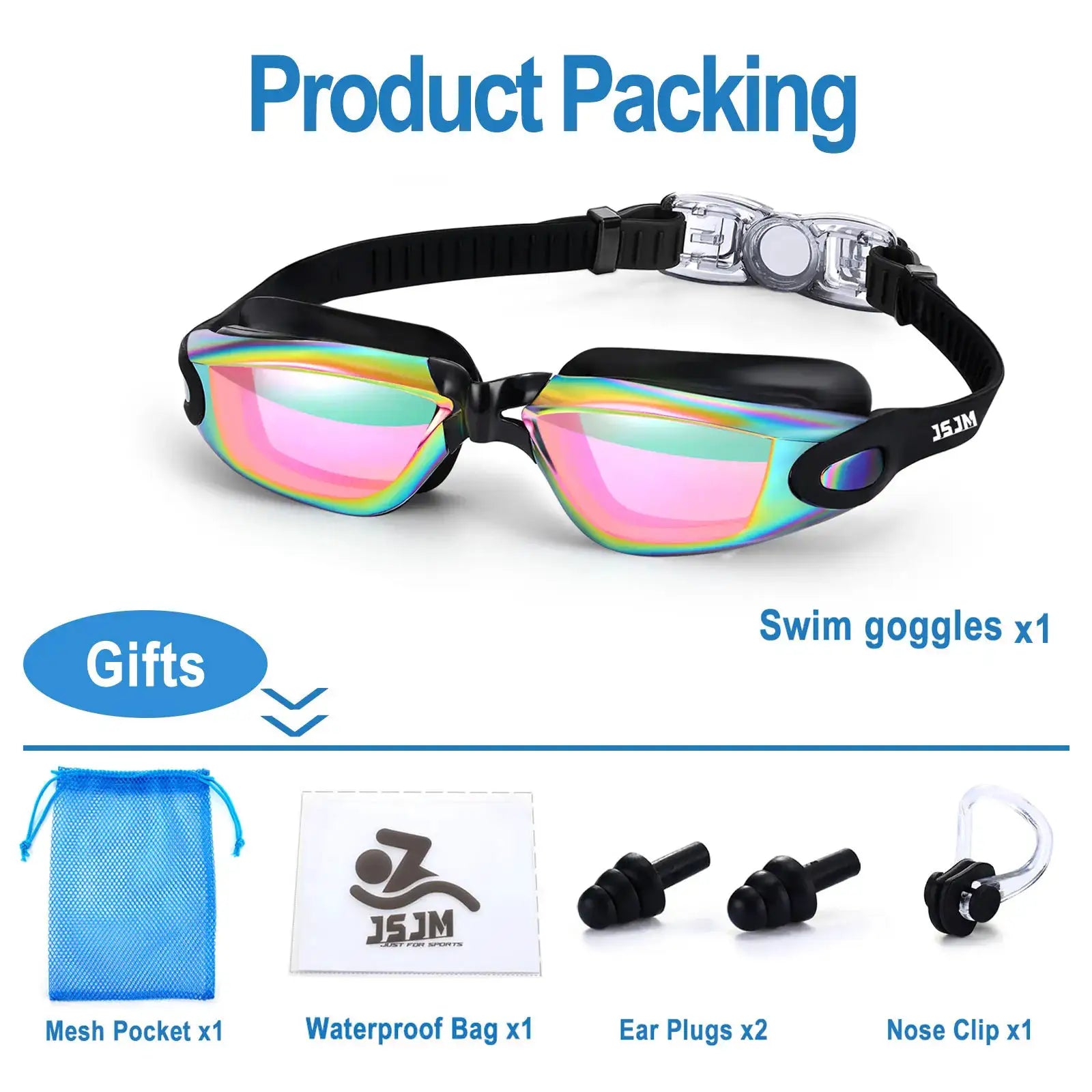 JSJM New Professional Anti Fog UV Protection Swimming Goggles For Adults Men Women Waterproof Adjustable Silicone Lens