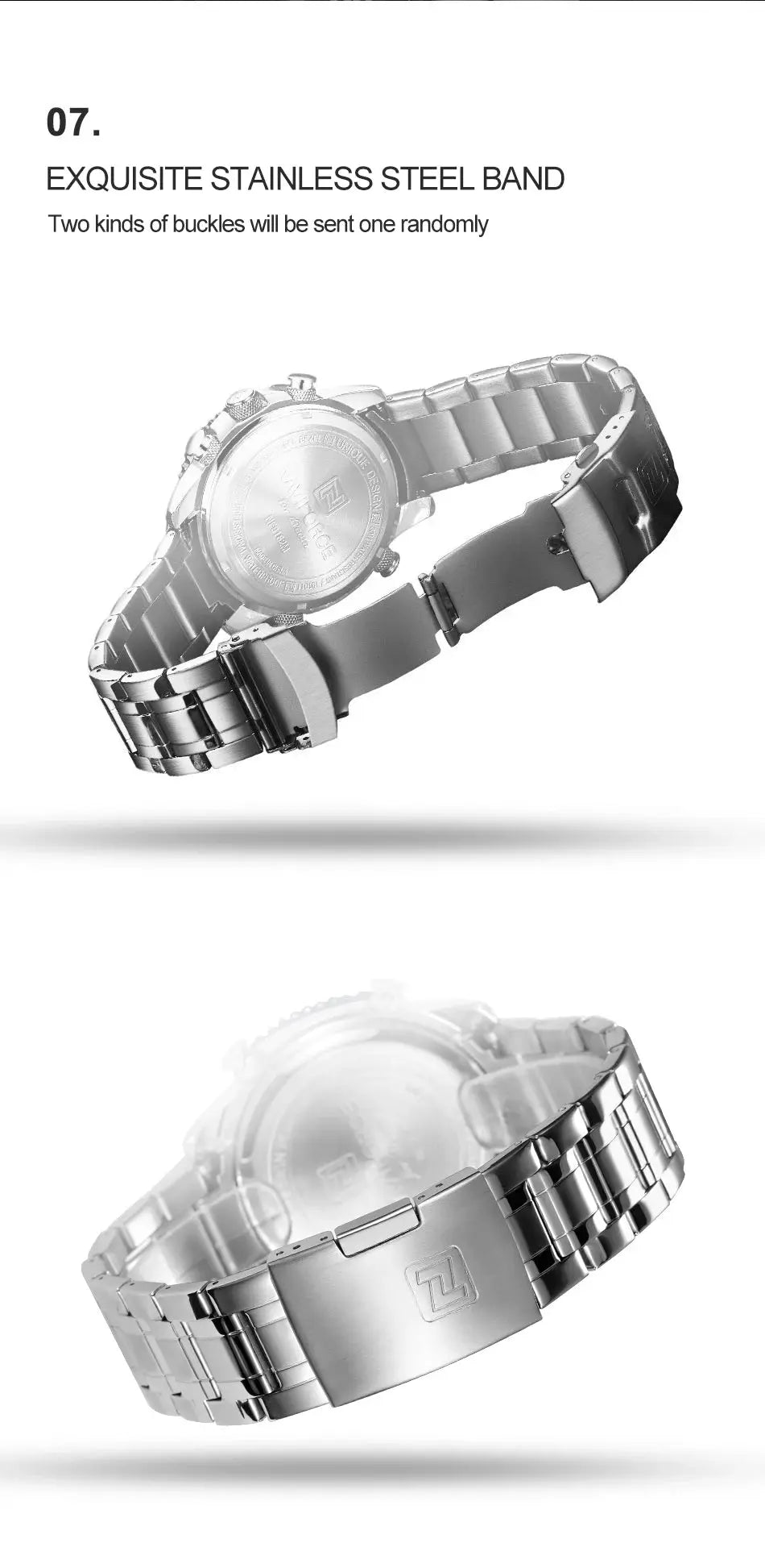 Naviforce men's stainless steel chronograph watch with metal bracelet