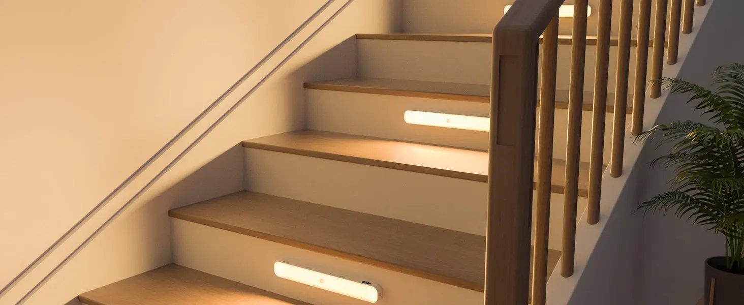 WILLED warm-light motion sensor light bars, 2-pack stair wall lights, battery-powered, 60-LED, wireless rechargeable