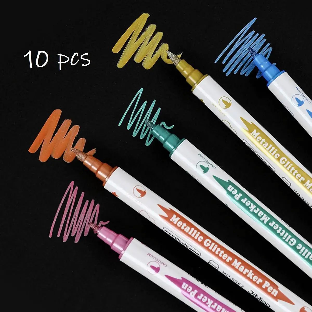 Metallic dual-tip marker pens 10 pcs by Simples Market with brush and fine nibs in assorted colors for scrapbooking.