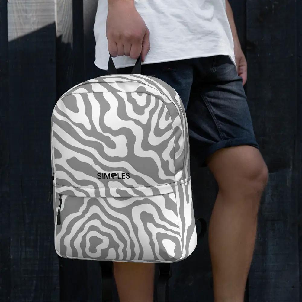 Backpack by Simples Market, gray zebra-pattern fabric with black straps