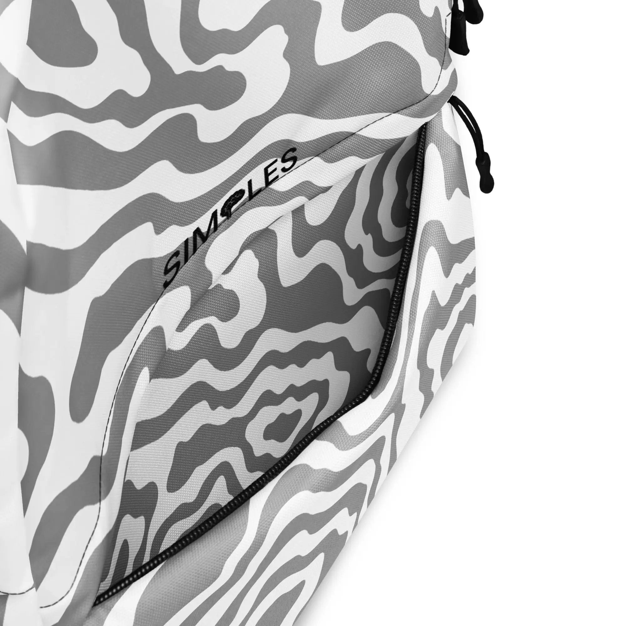 Backpack with gray camo print and black zipper by Simples Market