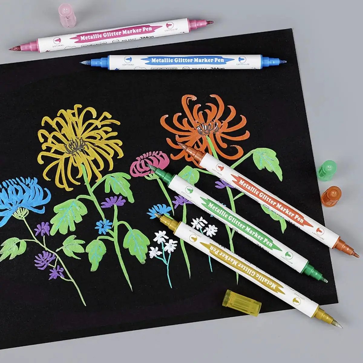 10-piece Simples Market metallic dual-tip marker pen set with brush and fine nibs for scrapbooking in assorted colors