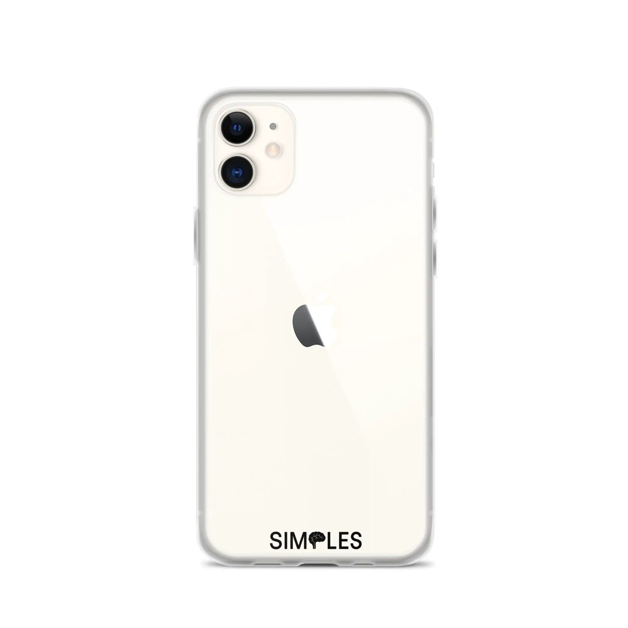 Clear iPhone case by Simples Market; transparent back with white bumper.
