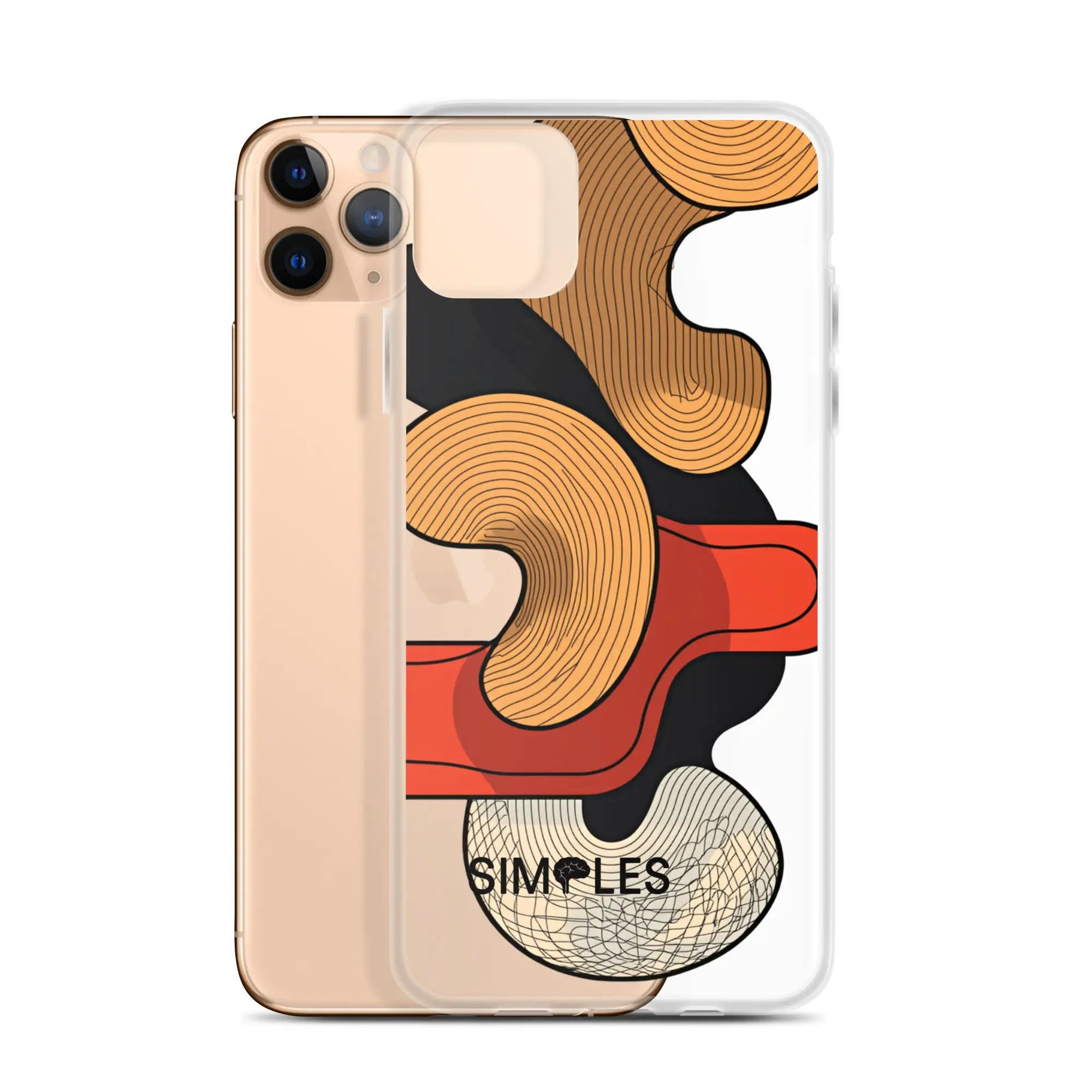 Clear Case for iPhone by Simples Market; transparent case shown on two iPhones (gold and white)