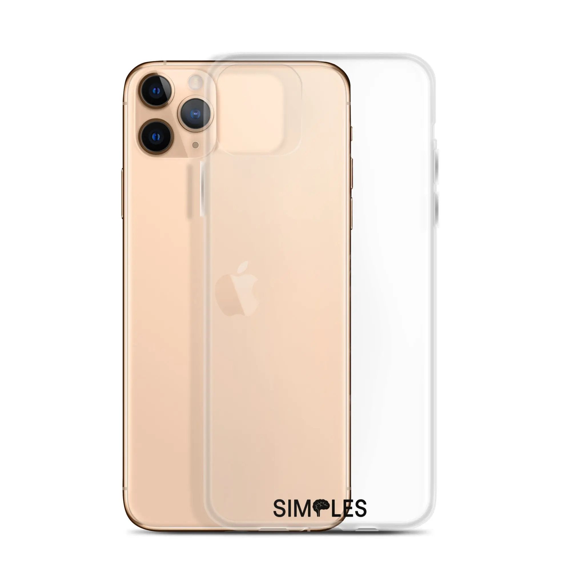 Clear Case for iPhone by Simples Market; transparent case with gold iPhone visible