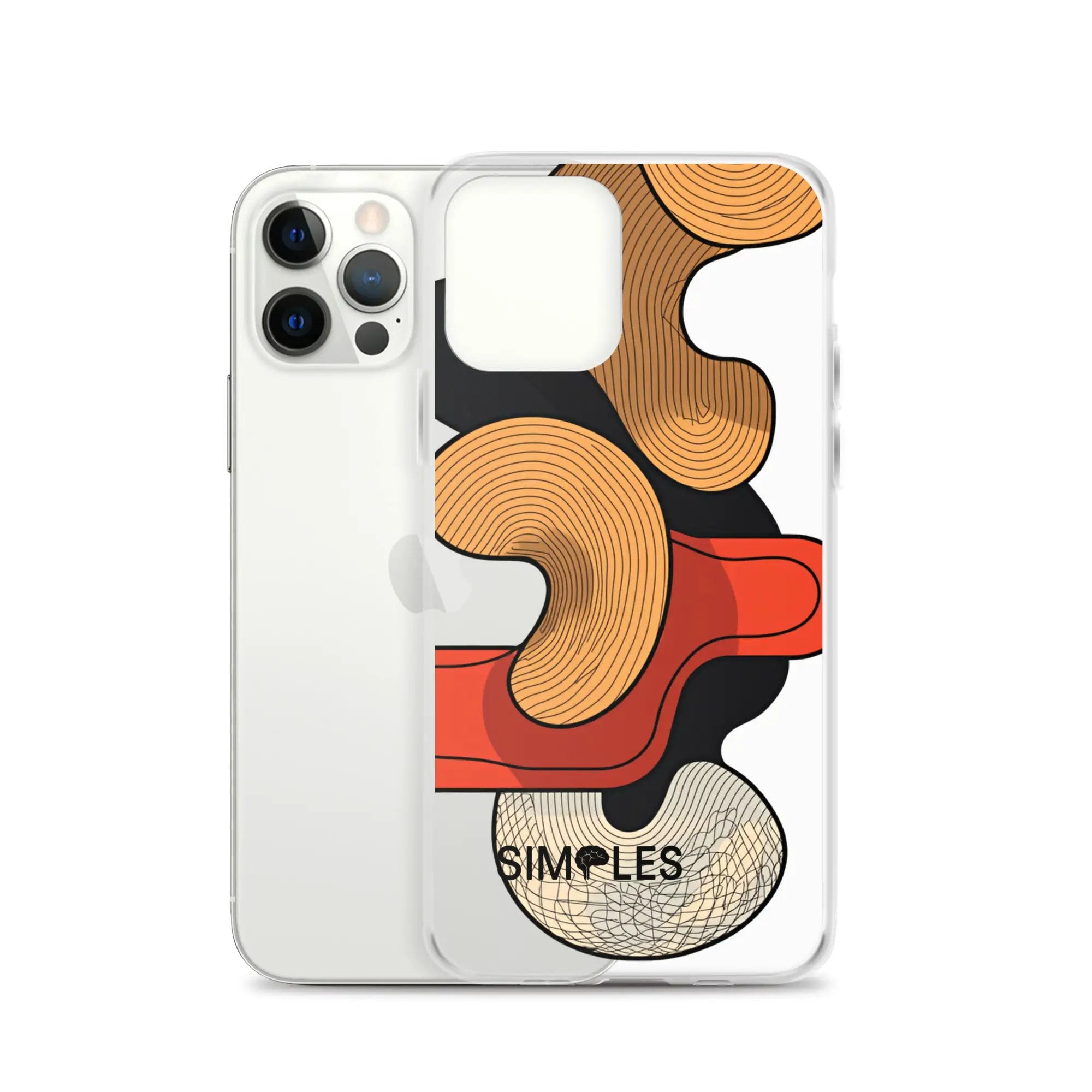 Clear Case for iPhone by Simples Market; two iPhones in transparent cases with orange abstract artwork