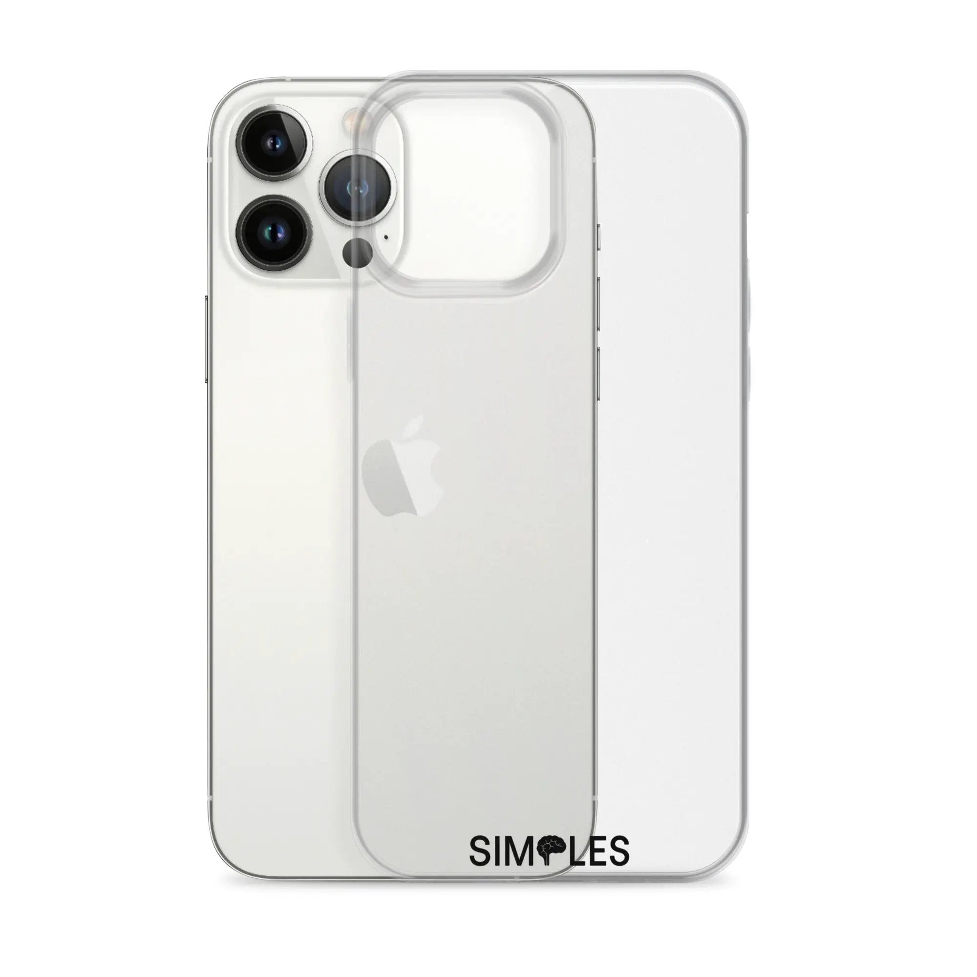 Clear iPhone case by Simples Market; transparent back, two cases shown