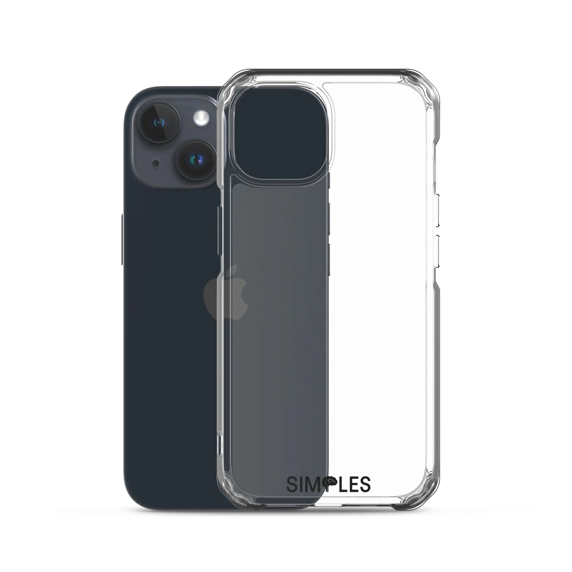 Clear iPhone case by Simples Market; transparent bumper with camera cutouts.