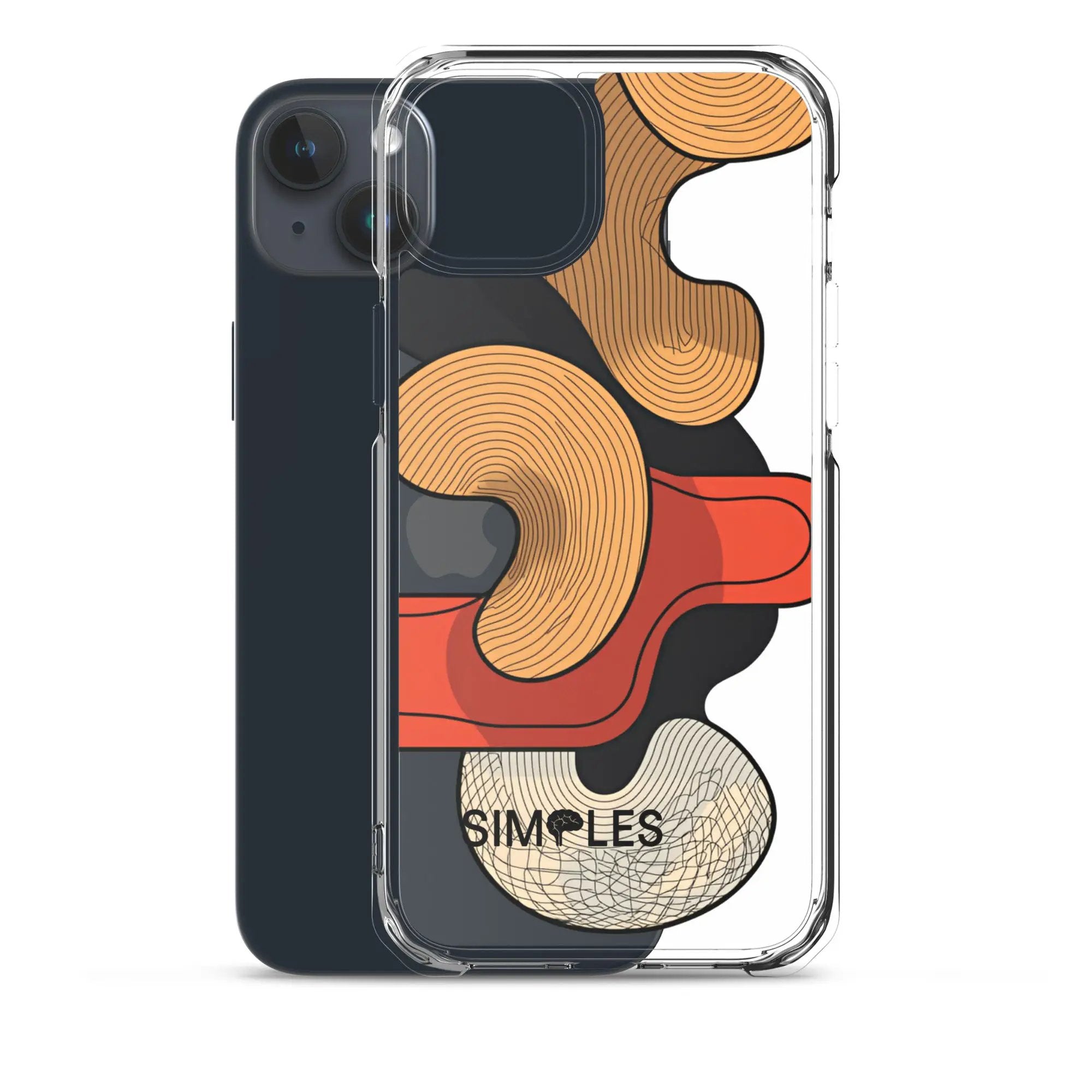Clear case for iPhone by Simples Market with wood-grain patterned back