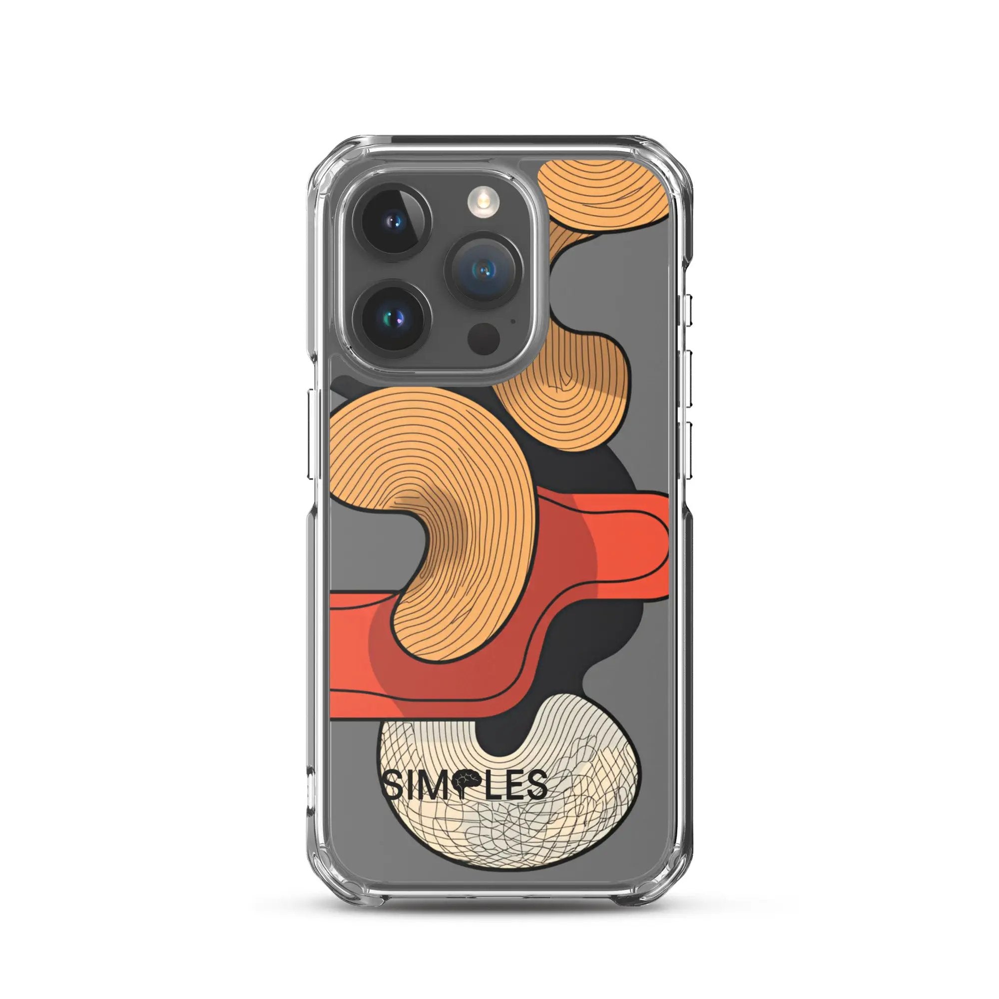 Clear iPhone case by Simples Market; transparent edges around the triple-camera module.