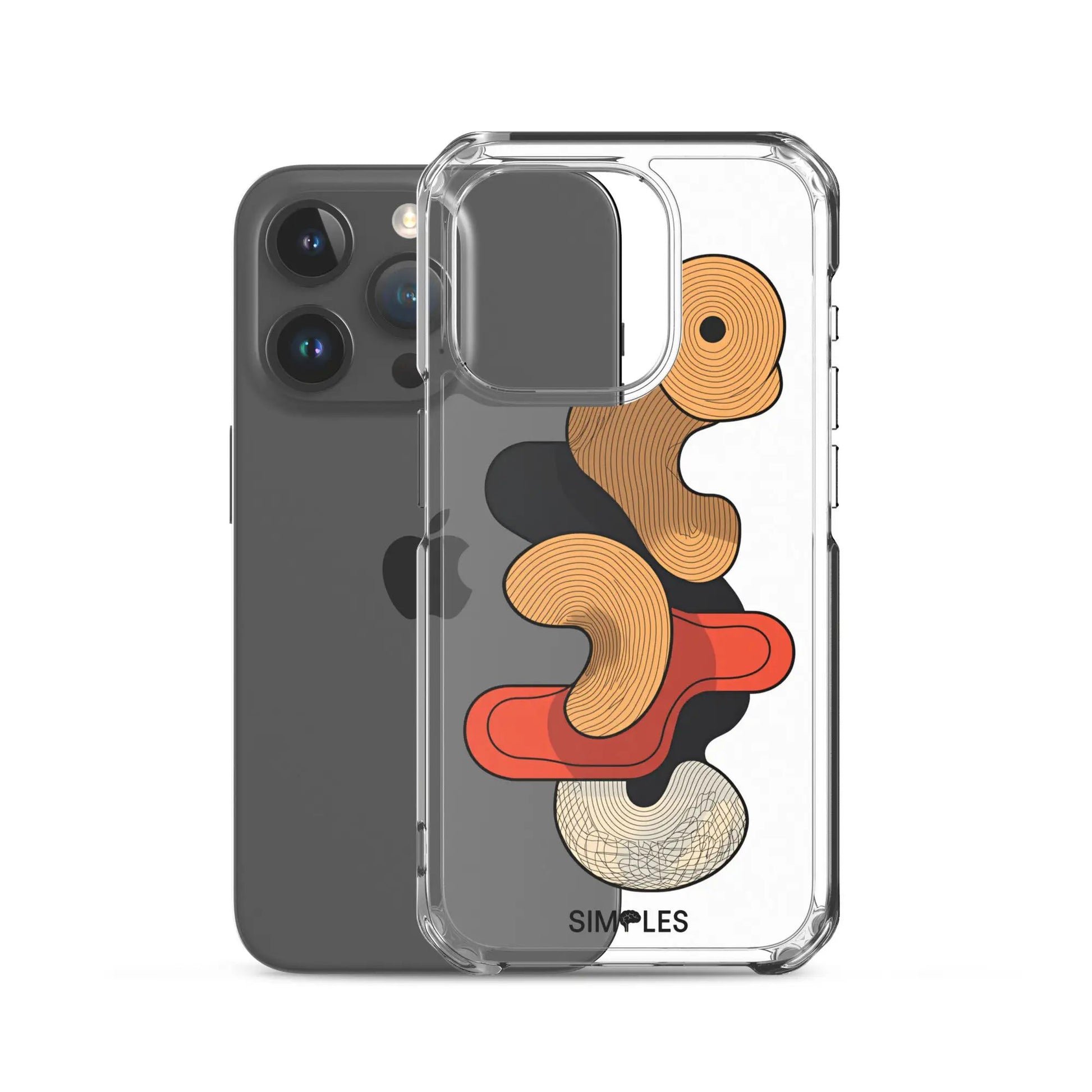 Clear case for iPhone by Simples Market; transparent back with orange patterned artwork