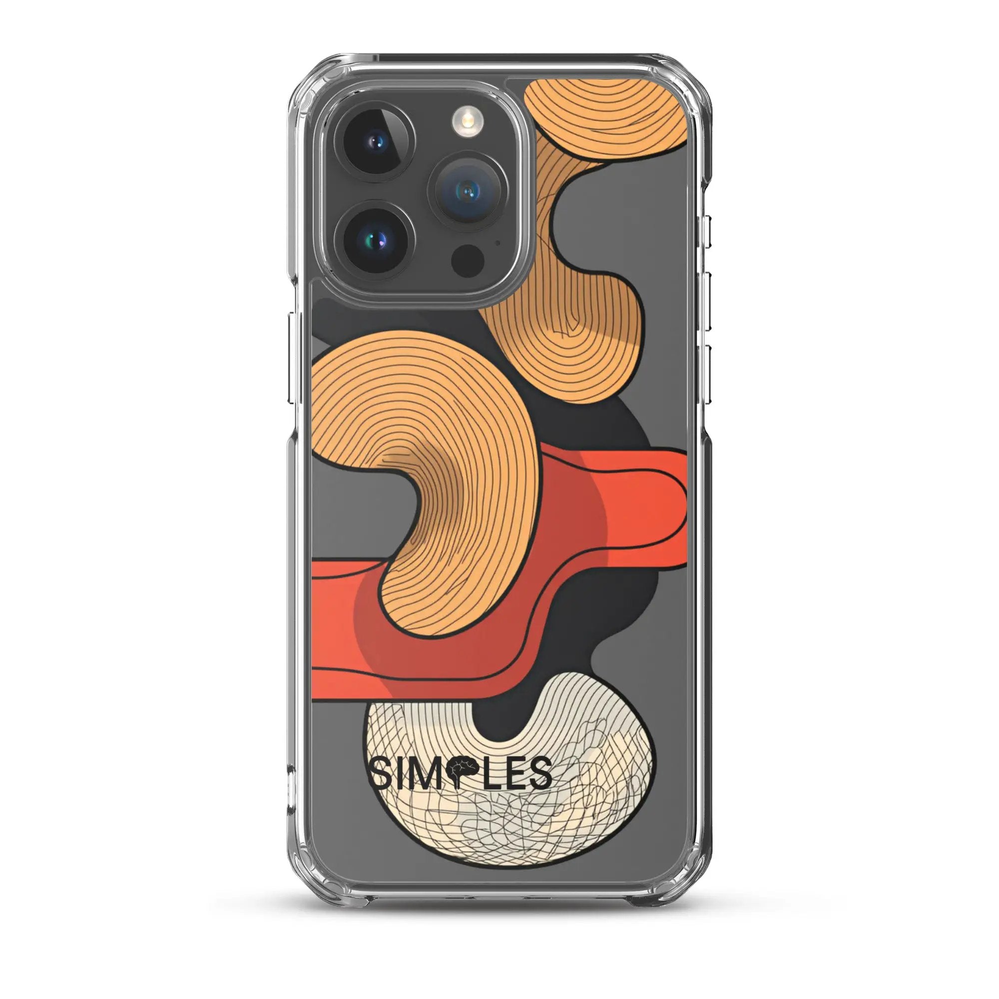 Clear case for iPhone by Simples Market; transparent shell with orange-beige abstract pattern