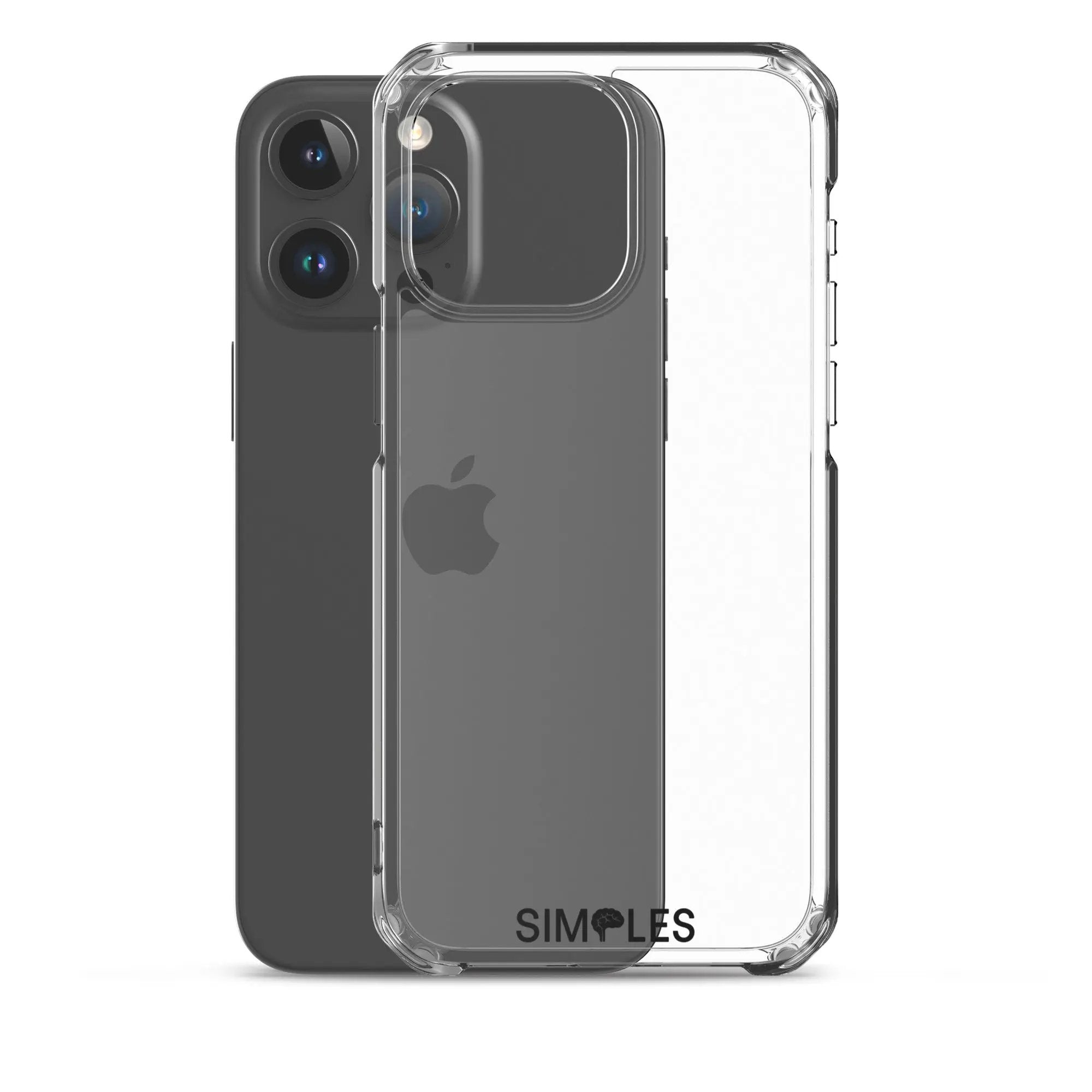 Clear Case for iPhone by Simples Market; transparent protective shell with camera cutouts.