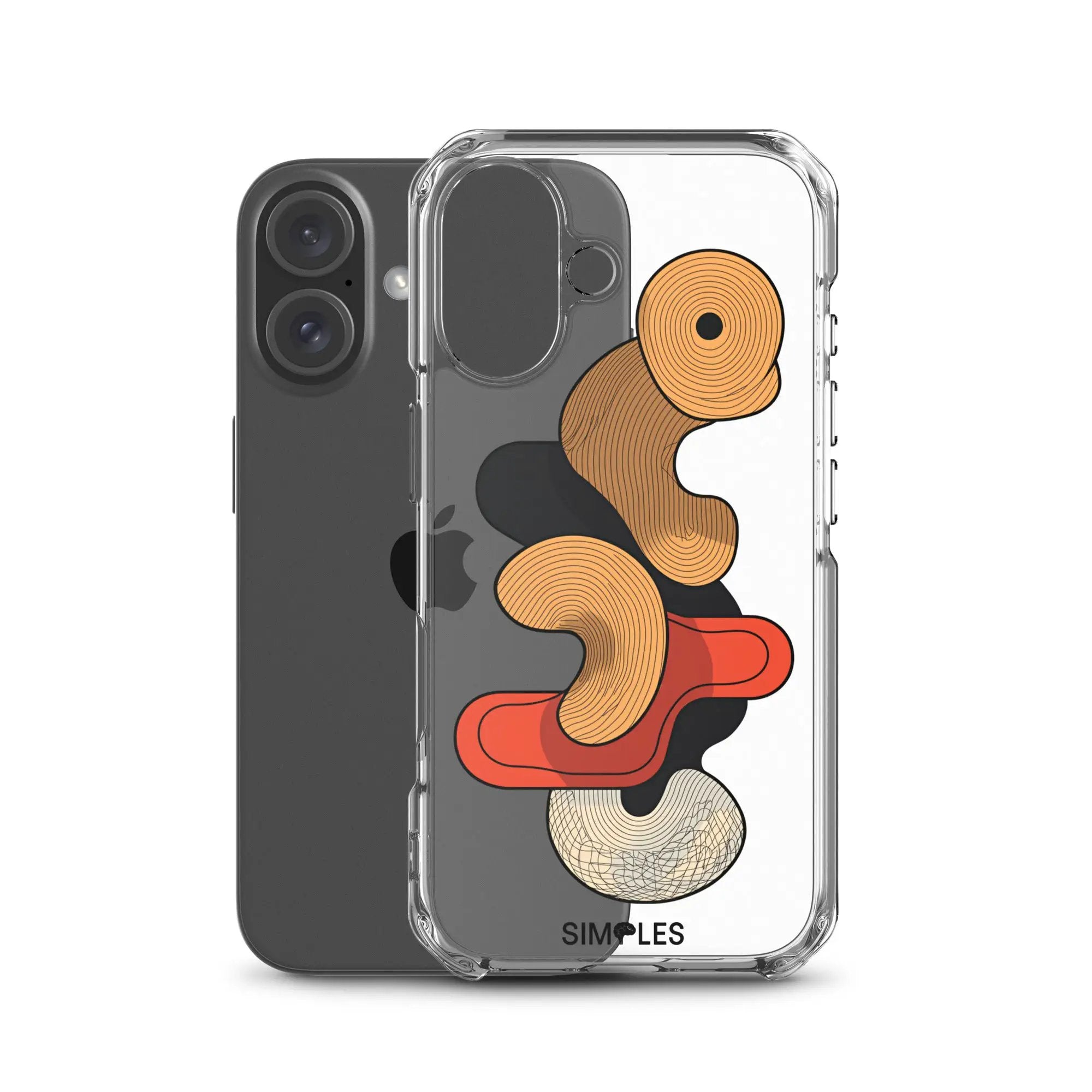 Clear case for iPhone by Simples Market; transparent back with orange abstract swirl design