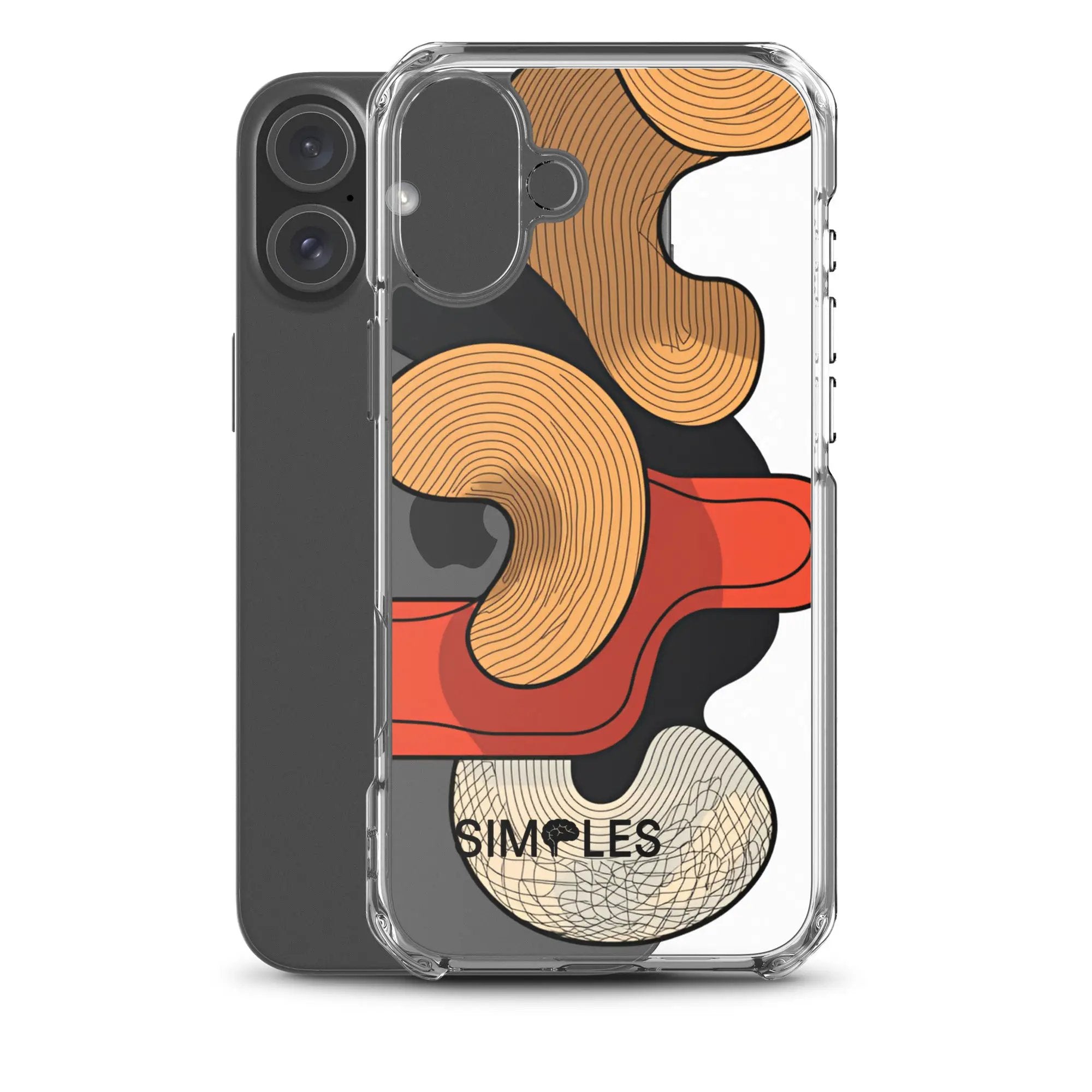 Clear iPhone case by Simples Market featuring abstract orange and black artwork.