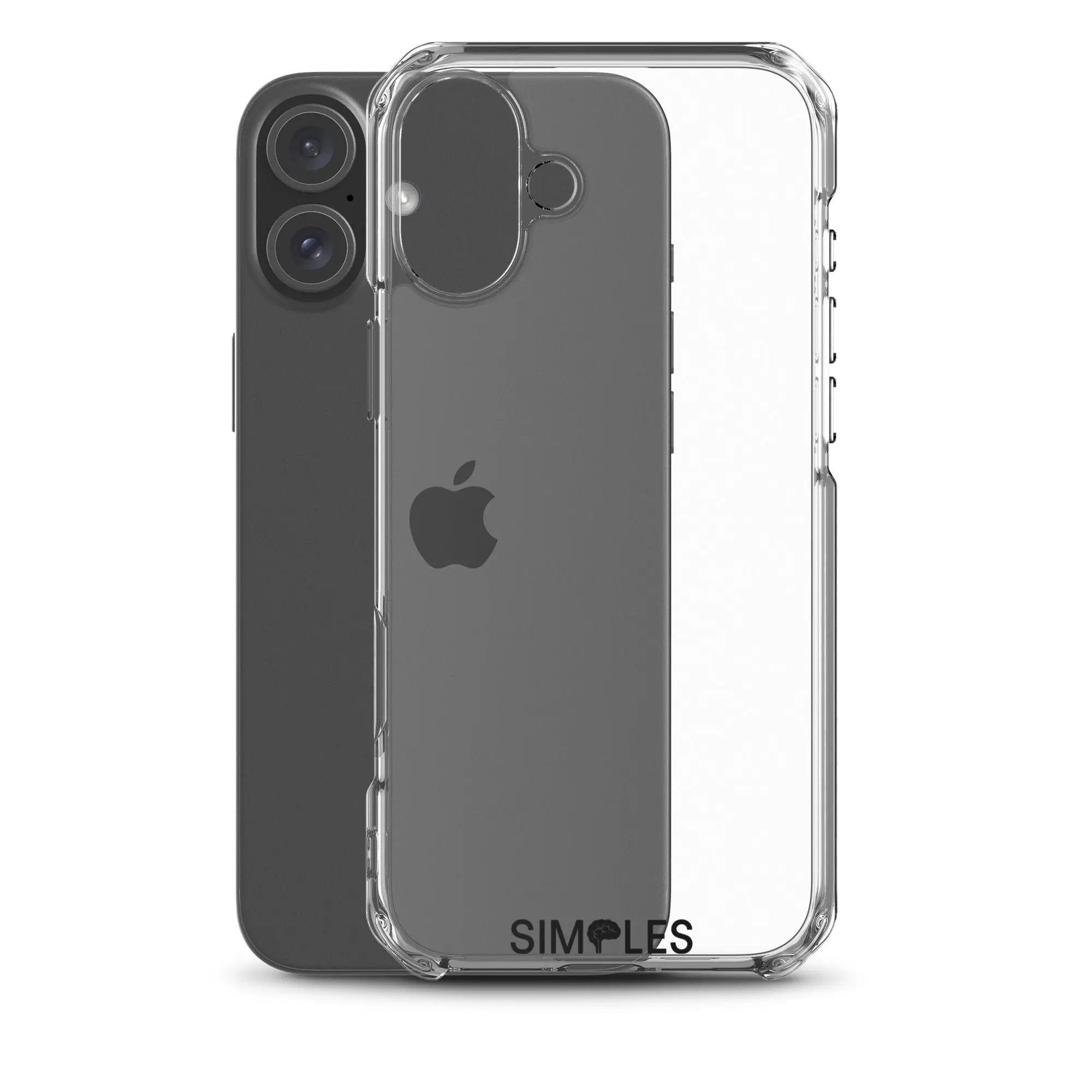 Clear iPhone case by Simples Market; transparent bumper with Apple logo visible