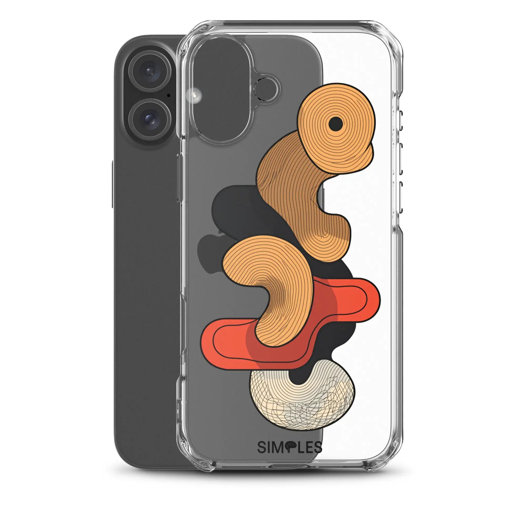 Clear Case for iPhone by Simples Market; transparent case with orange circular design.