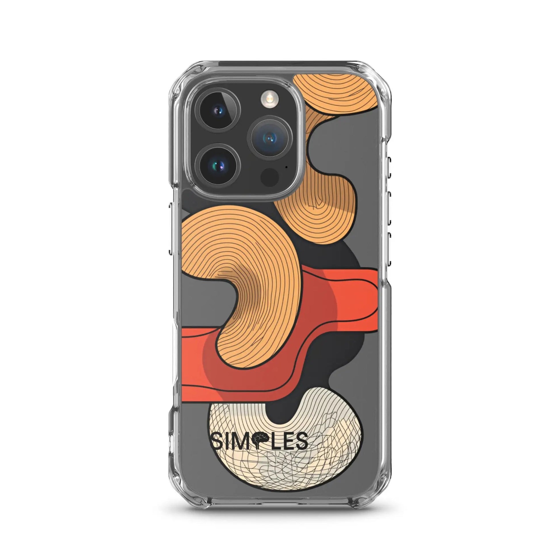 Simples Market Clear Case for iPhone; transparent bumper with orange wood-grain back design