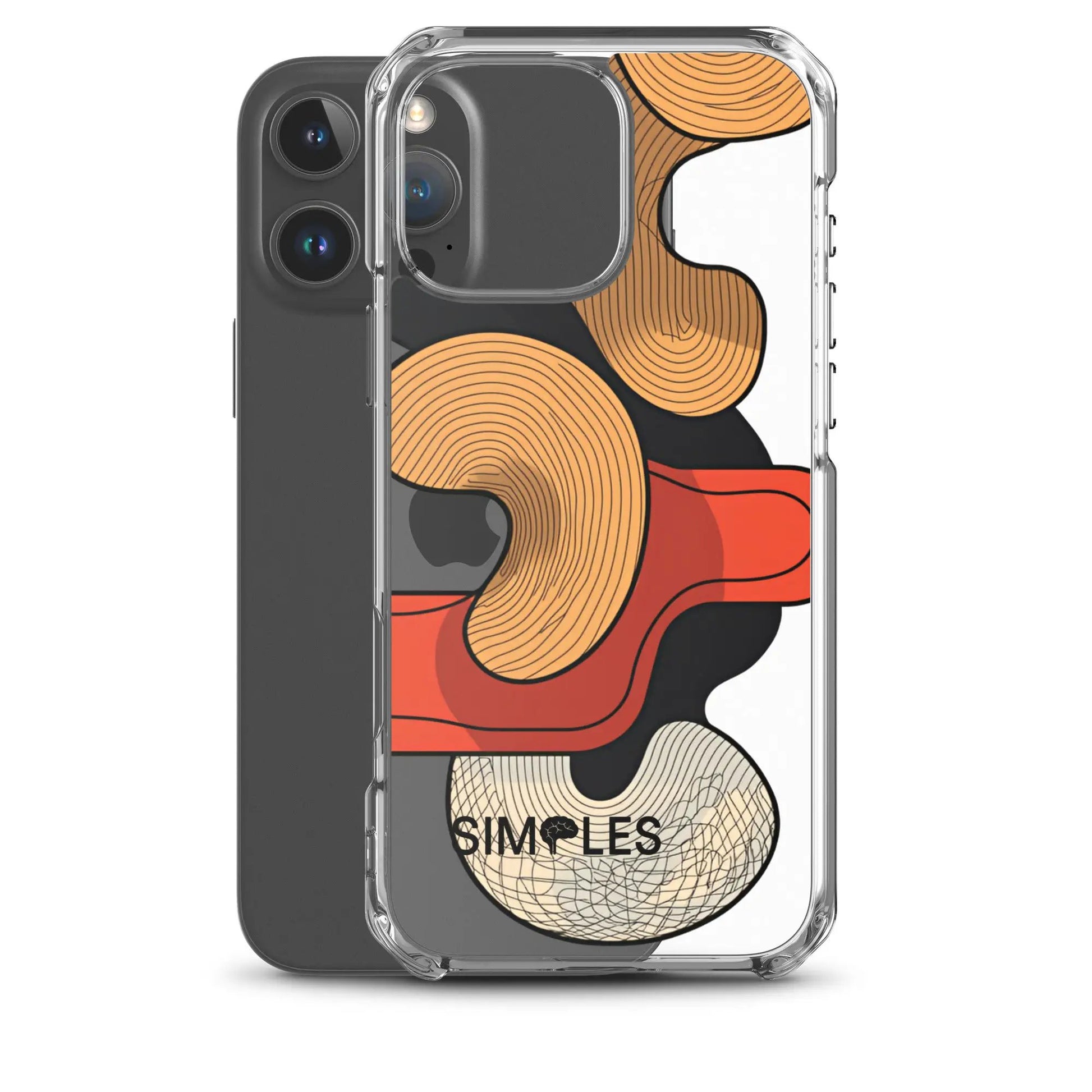 Clear iPhone case by Simples Market with a transparent back and orange abstract pattern.