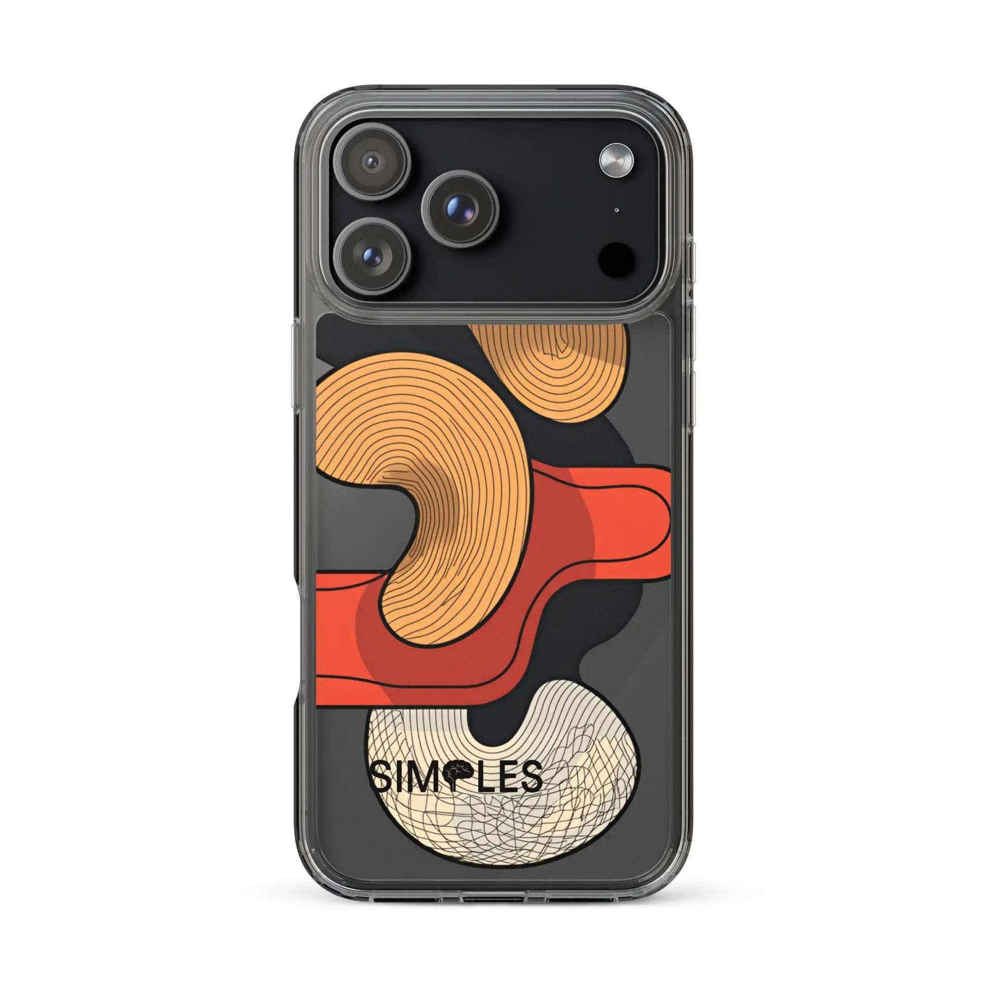 Clear iPhone case by Simples Market; transparent back with triple-camera cutouts.